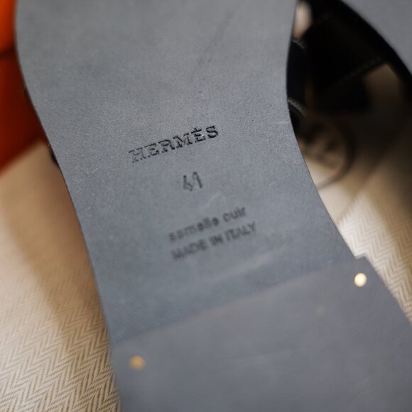 NIB Hermès Oran Sandals Black Leather EU 41 US 9.5 - Picture 10 of 16